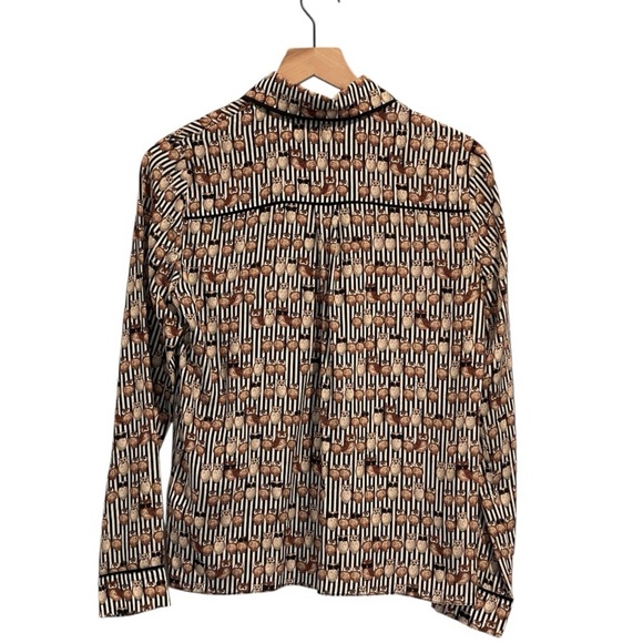 Alice + Olivia Long Sleeve Button Down Blouse, 100% Silk, Owl Print, Size Small - Picture 3 of 12